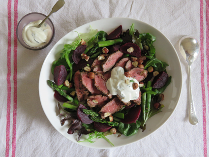 Cumin Lamb Salad with asparagus, beetroot and minted yoghurt