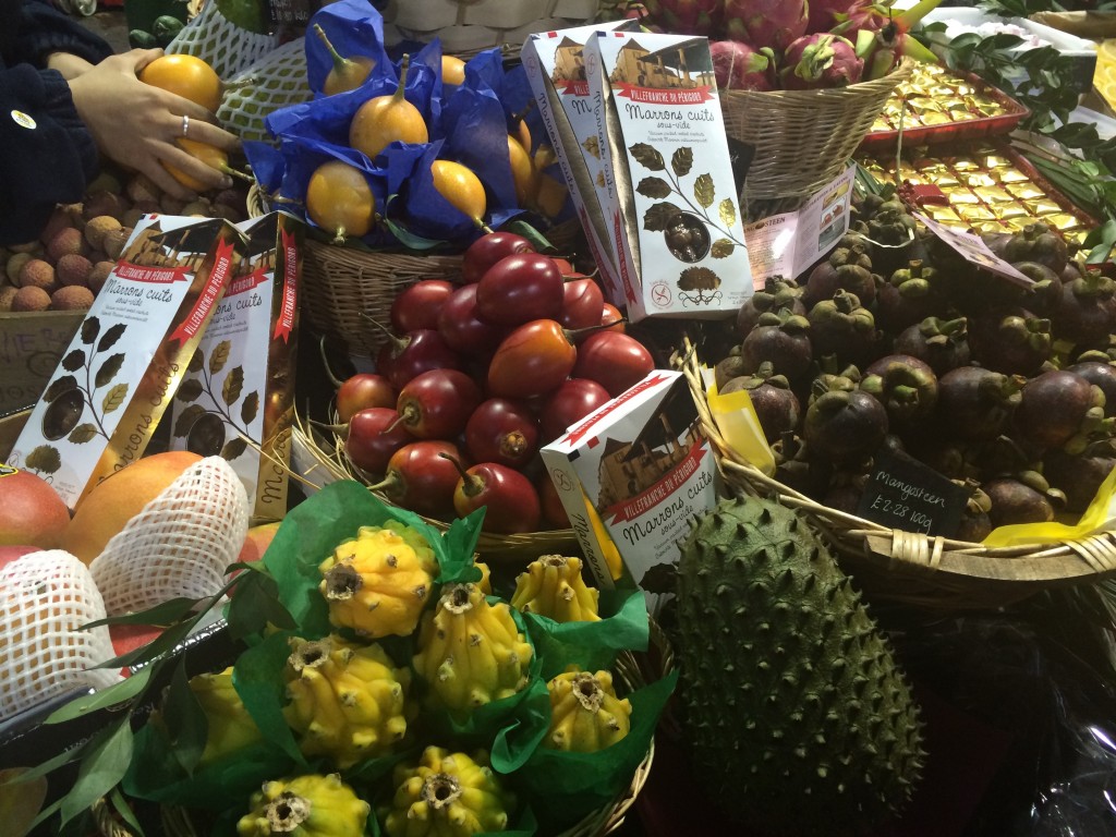 Tropical fruits for sale in the middle of winter at Borough Market