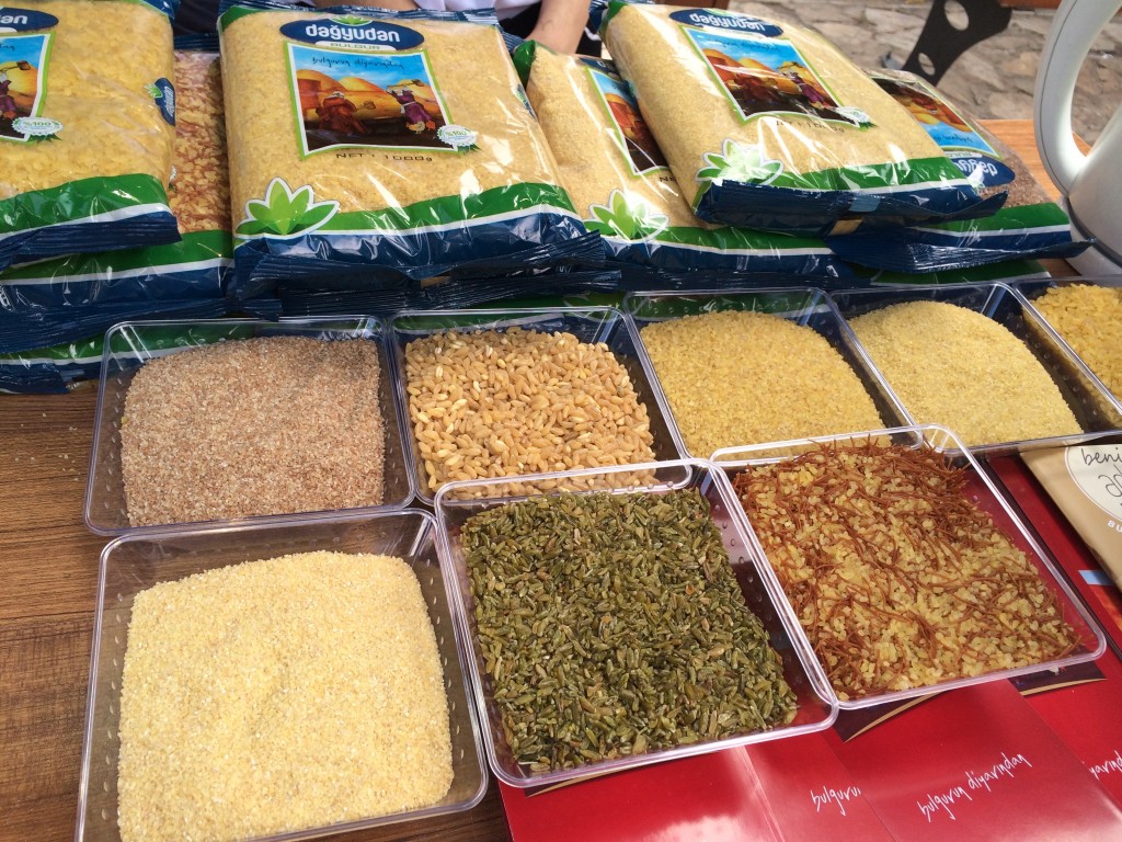 Some of the different grades of bulgur on display at the Bulgur Festival