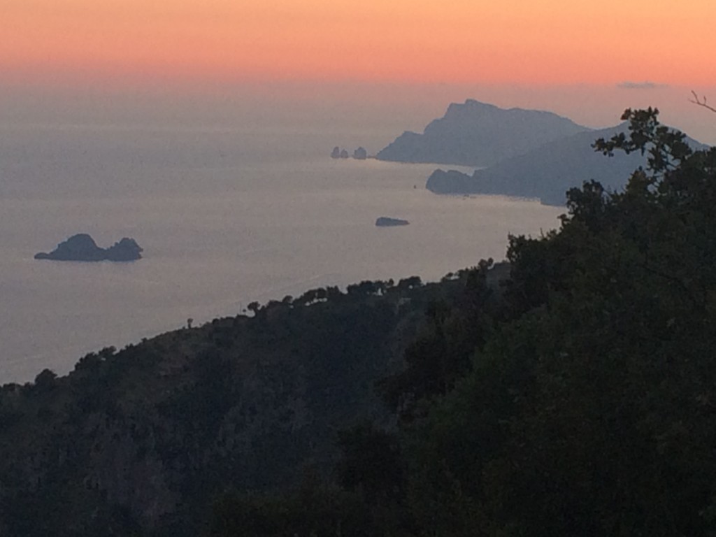 View from via Casalone to the Isle of Capri at sunset