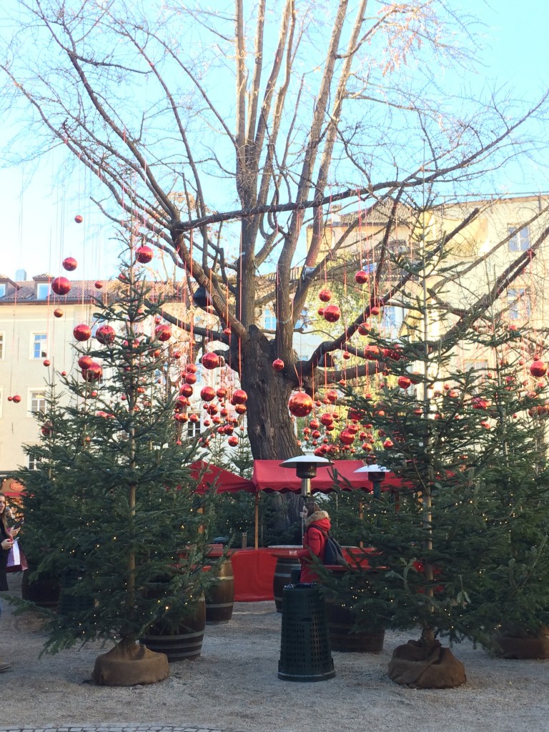 Christmas bauble tree in Bolzano near Piazza Walther