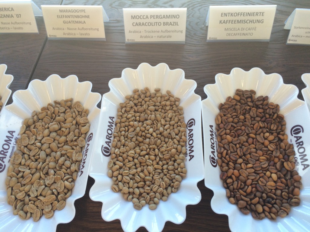 Just a few of the different types of coffee beans on display at Caroma's coffee classes