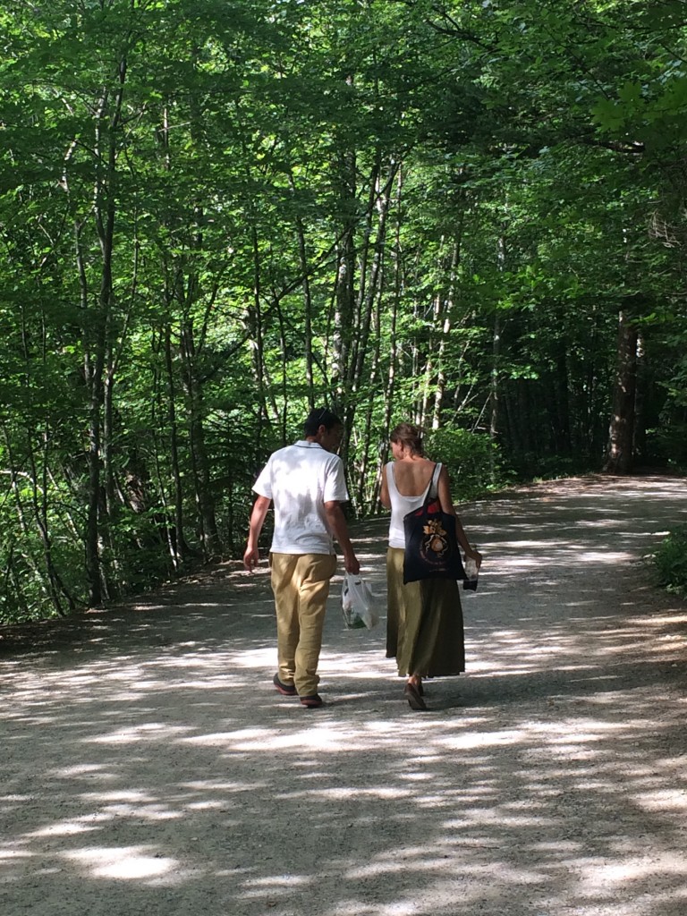 Francois and Maddalena, our tour guides,walking along the path to the grounds of Chateau de Charance where the Gap Slow Food market was held