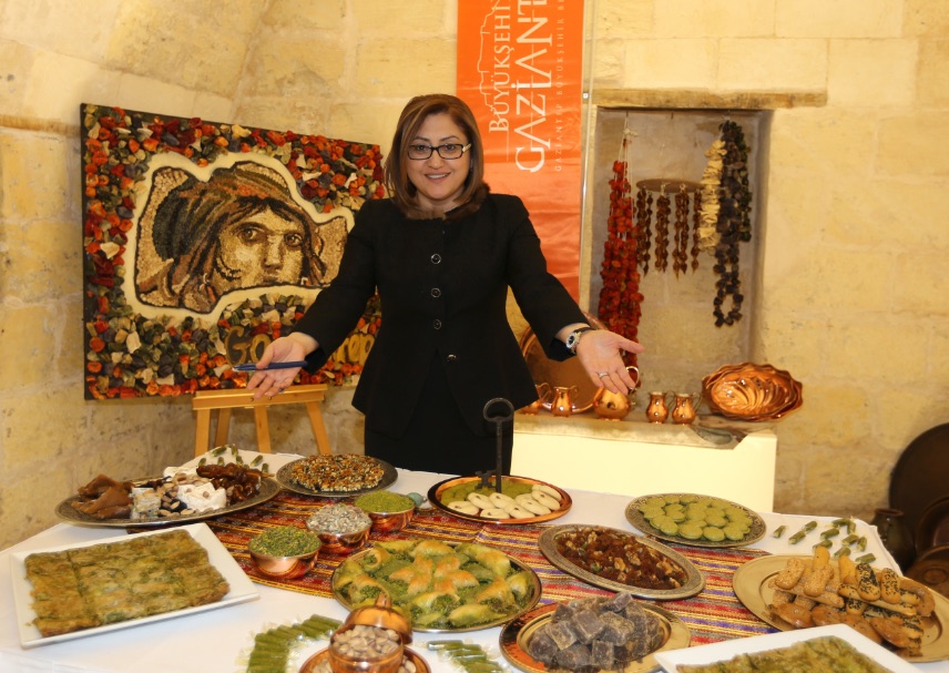 Fatma Sahin, Mayor of Gaziantep, celebrating a few of the dishes of Gaziantep