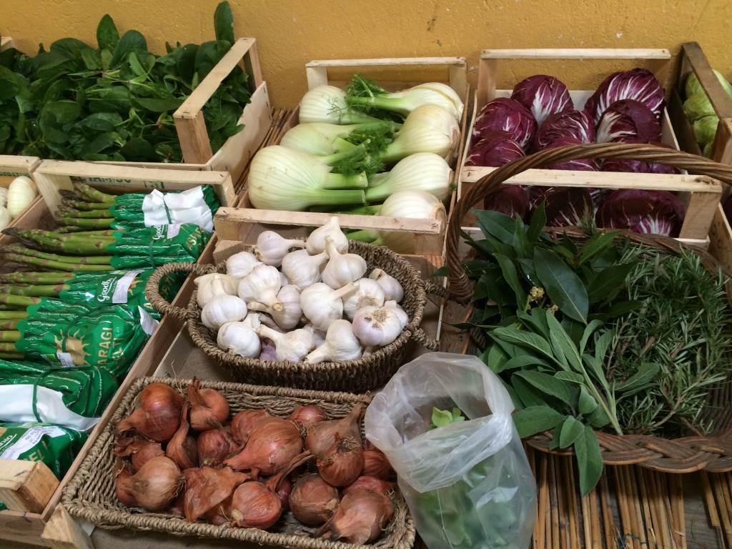 Some of the organic produce for sale at l'Orto del Piian Bosco
