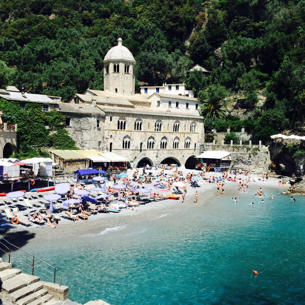 Abbey of San Fruttuoso, near Camogli on the Ligurian Coast: can you see anyone actually swimming?