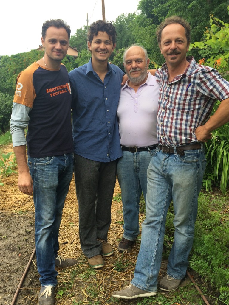 Students Rolando and Gael with Nino and Stefano at the University garden in Bra