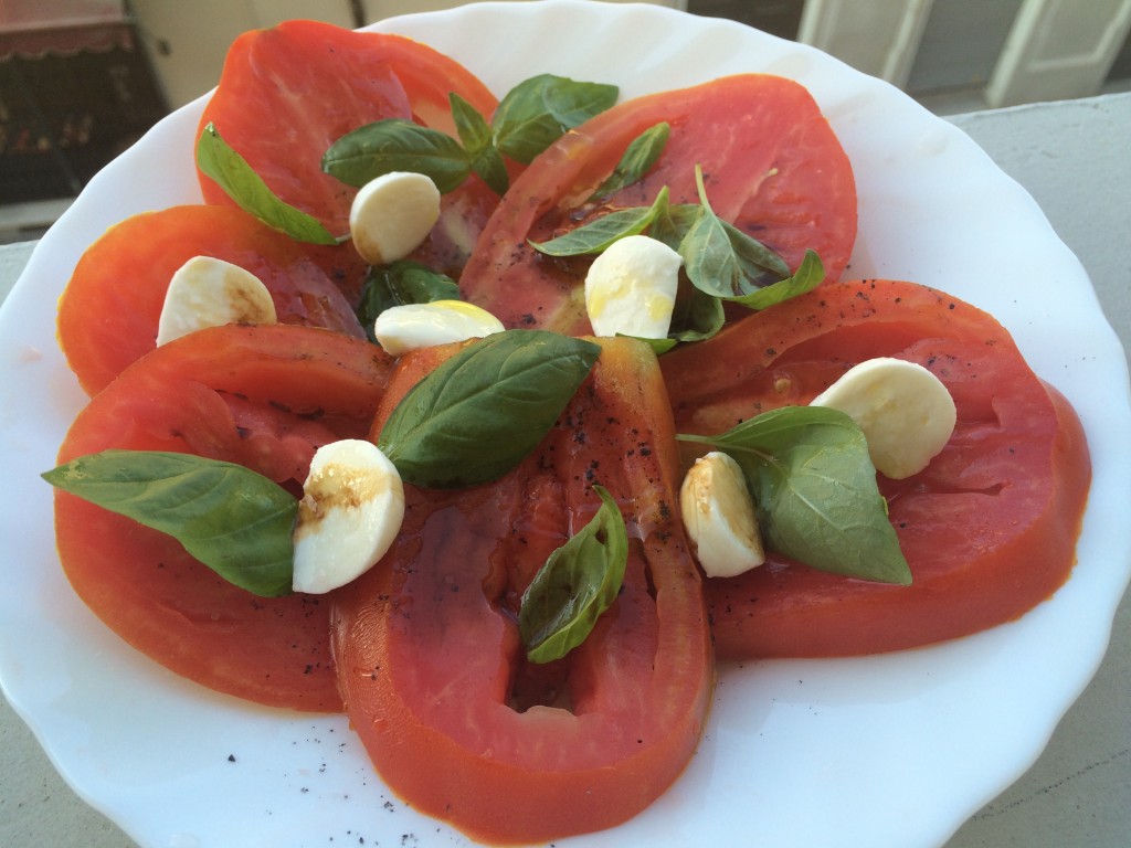 A simple luscious summer salad of tomatoes and basil